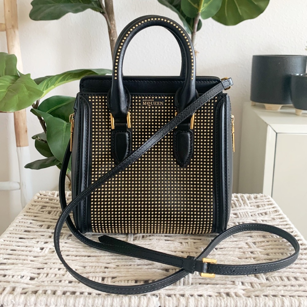 Alexander McQueen Leather Mini Heroine Black Gold Studded Tote - Picture 4 of 16